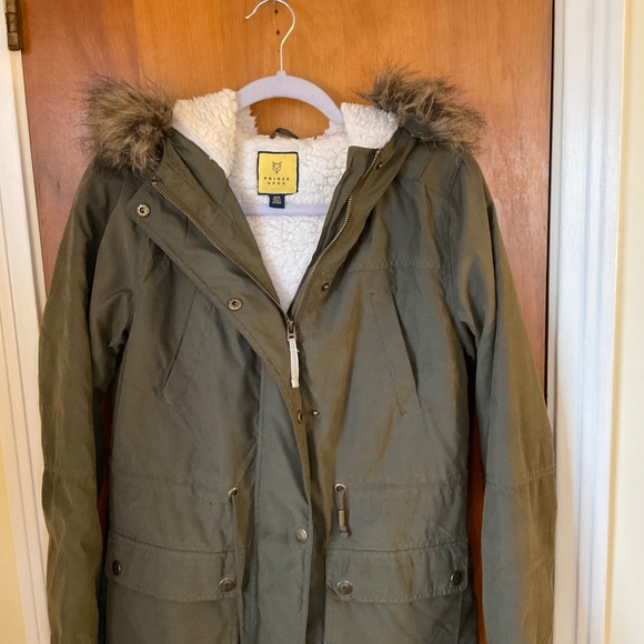 Prince and Fox Olive Green Winter Coat Removable Hood Sz M - READ! - Picture 2 of 11